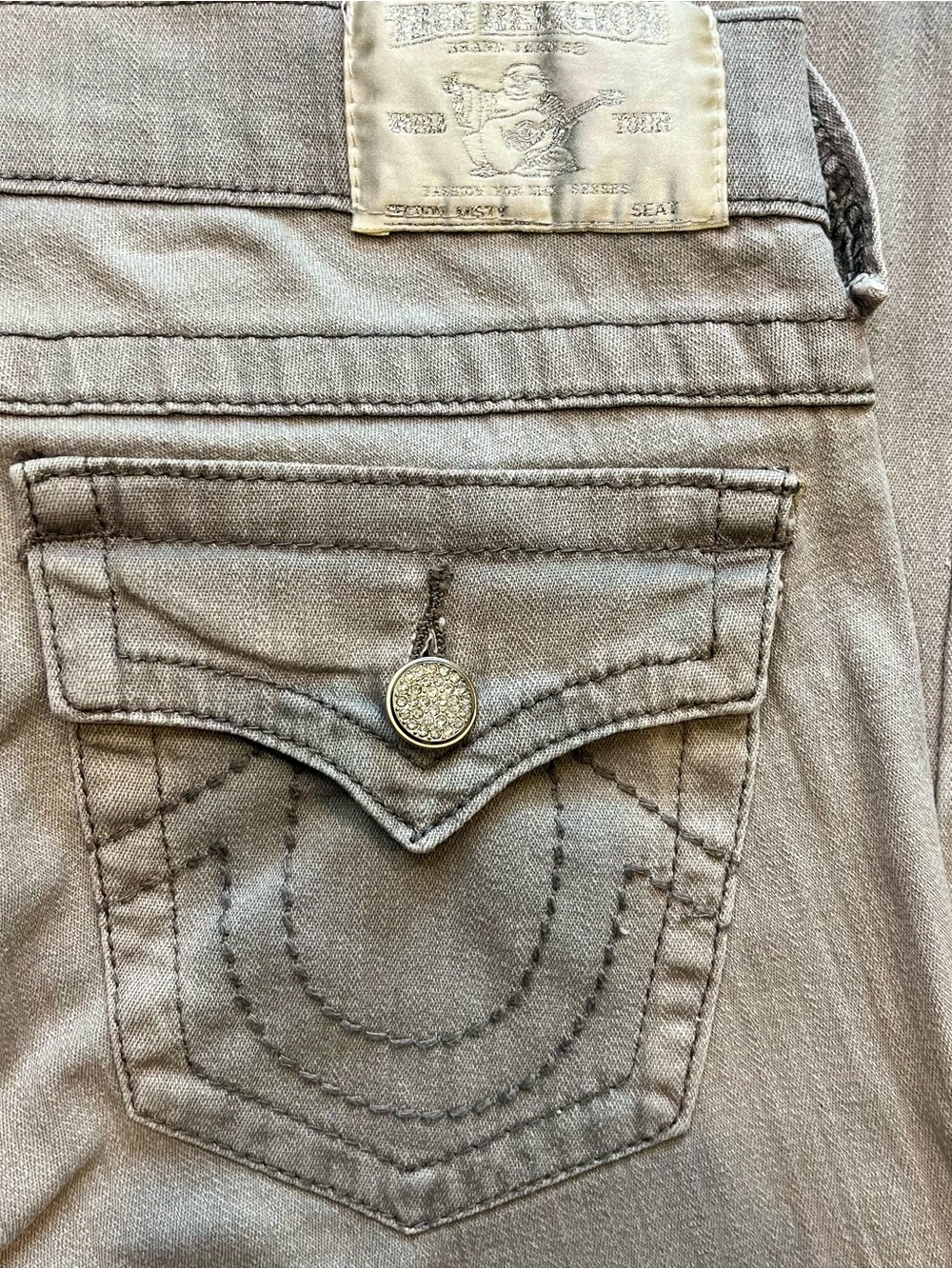 True Religion Women's Skinny Jeans Light Grey Rhinestone Buttons Made in USA 30 - Picture 7 of 11